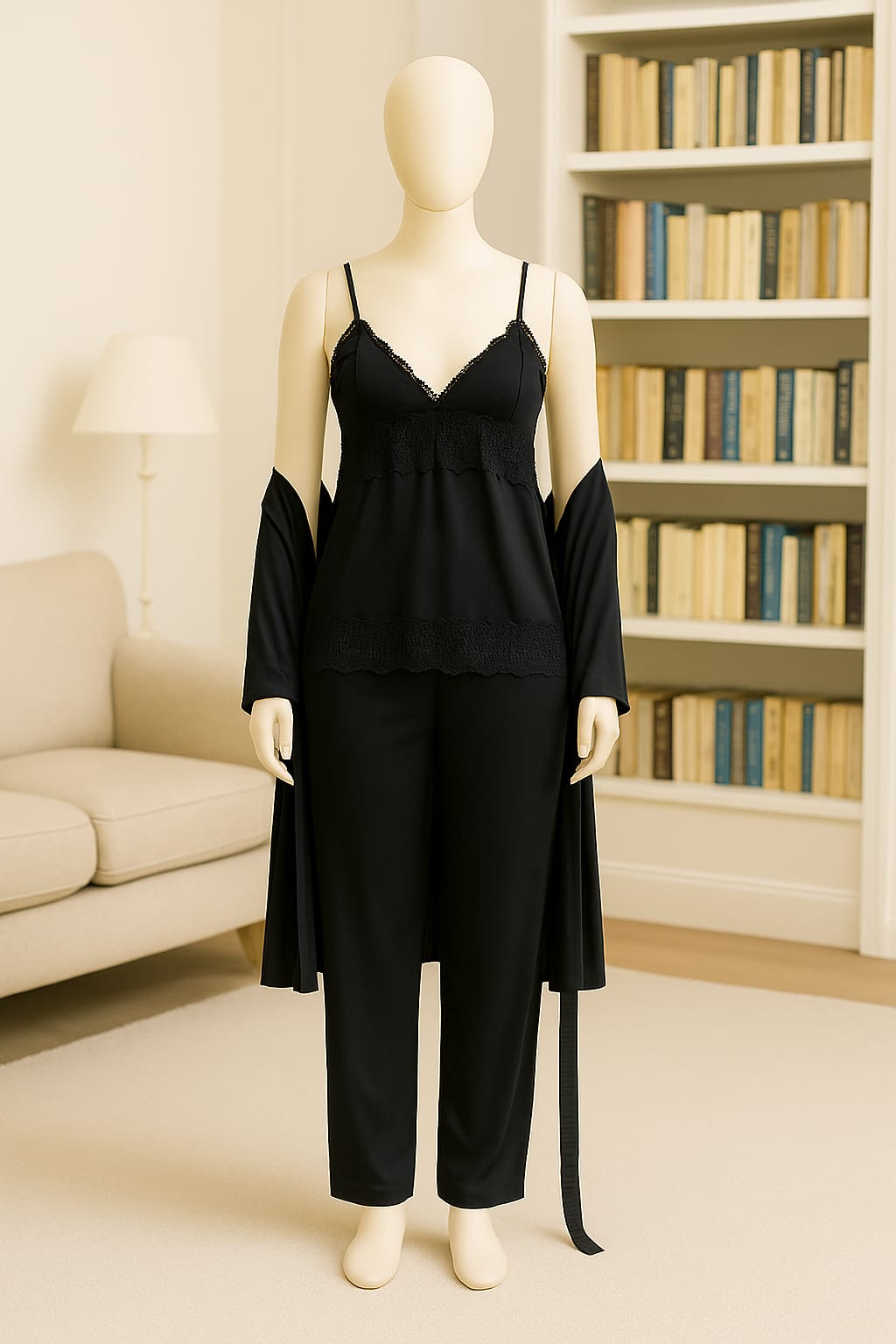 Luxury 3-Piece Silk Satin Nightwear Set – Elegant Lace Cami, Full-Length Pajamas & Matching Robe (Free Size - 12 Colors)