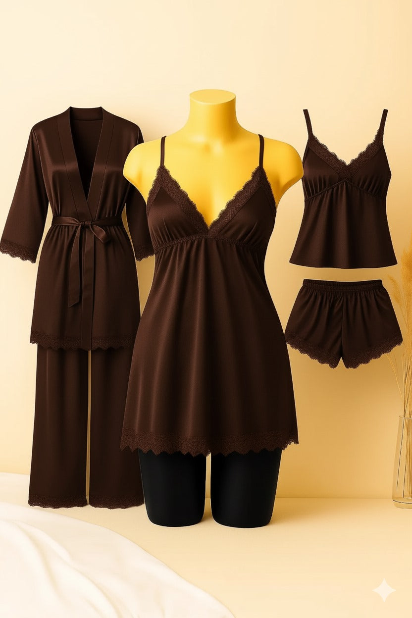 5 pcs nighty set women luxury nightwear free size nighty set bridal nightwear for women ladies nightwear set pixy wear nighty honeymoon nightwear pakistani nightwear online