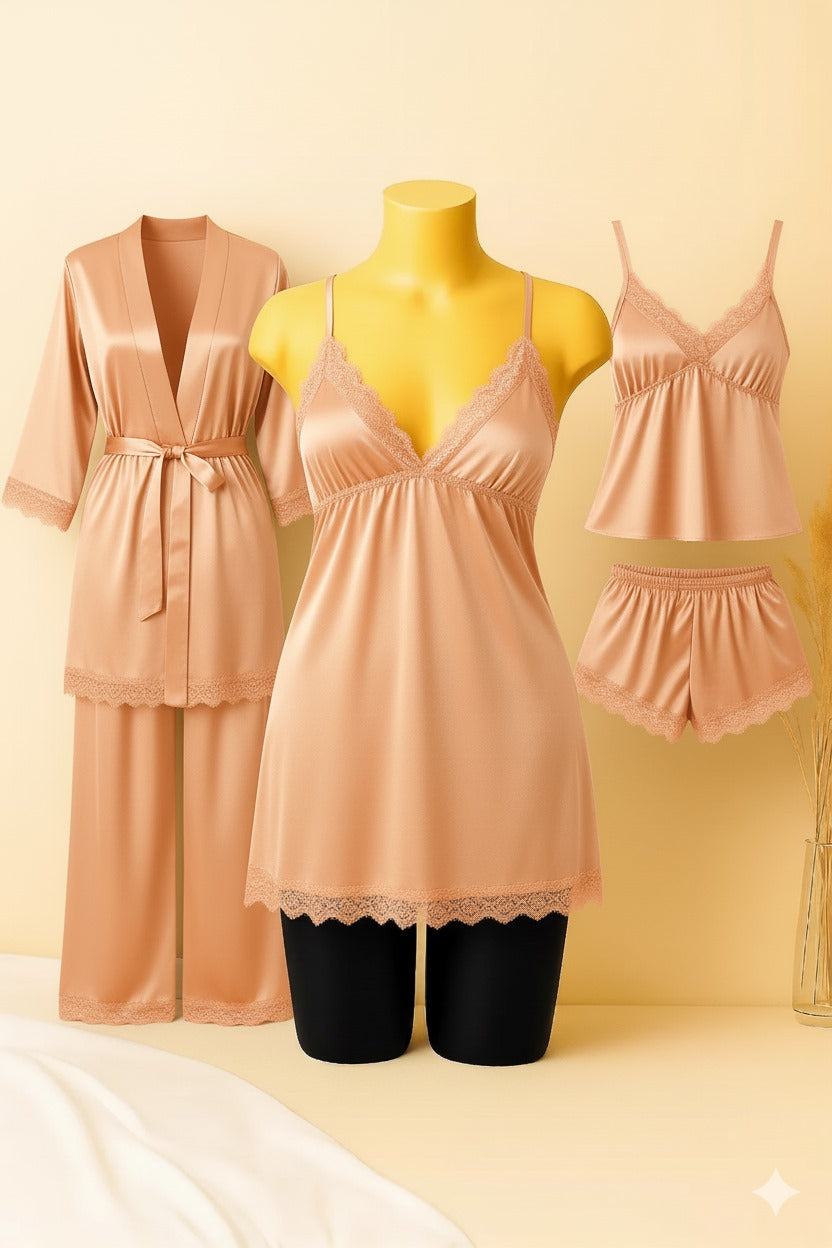 5 pcs nighty set women luxury nightwear free size nighty set bridal nightwear for women ladies nightwear set pixy wear nighty honeymoon nightwear pakistani nightwear online